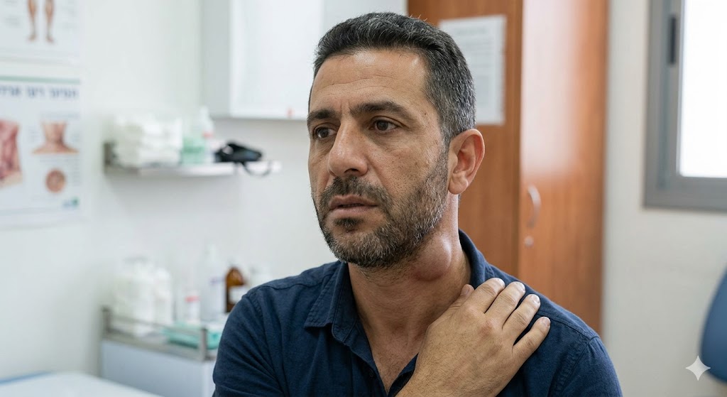 בלוטת לימפה מוגדלת בצוואר בצד אחד